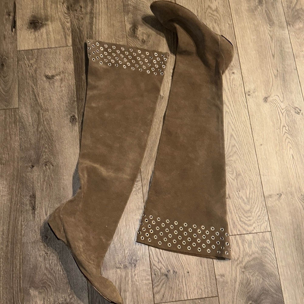 Delman Thigh high Suede flat pull on boots over the knee size 9